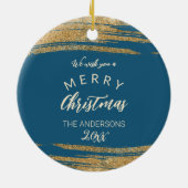 あなたの馬の写真クリスマス金ゴールドグリッター セラミックオーナメント (裏面)