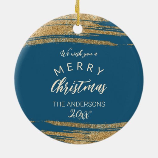 あなたの馬の写真クリスマス金ゴールドグリッター セラミックオーナメント (裏面)