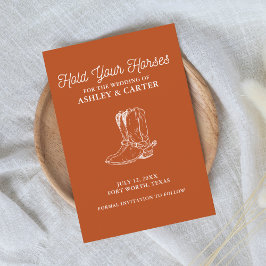 あなたの馬を押さえて！ユーモア溢れる西部劇風結婚式 セーブザデート