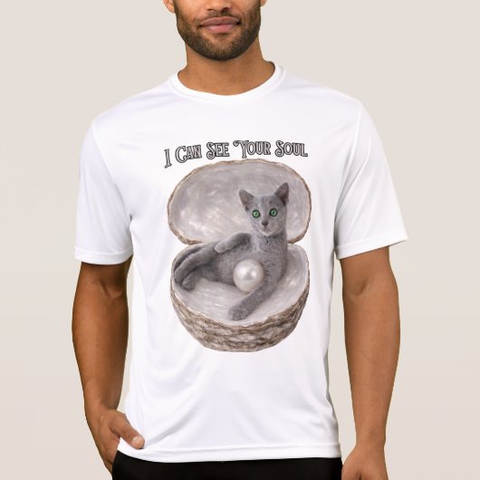 あなたの魂が見えるよ ロシアンブルーの猫のデザイン Tシャツ (正面)