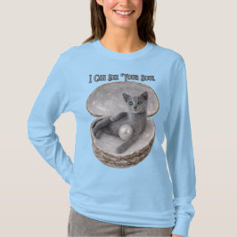 あなたの魂が見えるよ 面白いロシアンブルーの猫デザイン Tシャツ