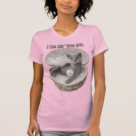 あなたの魂が見えるよ 面白いロシアンブルーの猫デザイン Tシャツ