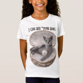 あなたの魂が見えるよ 面白いロシアンブルーの猫デザイン Tシャツ
