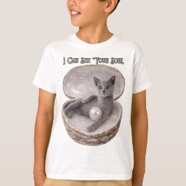 あなたの魂が見えるよ 面白いロシアンブルーの猫デザイン Tシャツ