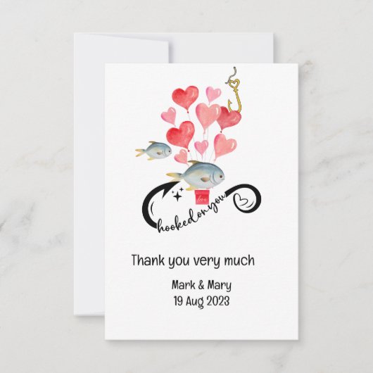 あなたの魚釣り愛好家結婚の水の色にフック サンキューカード (正面)
