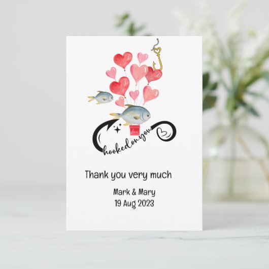 あなたの魚釣り愛好家結婚の水の色にフック サンキューカード (スタンド正面)