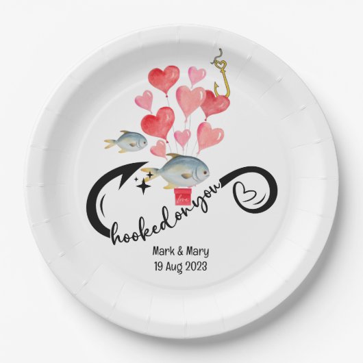 あなたの魚釣り愛好家結婚の水の色にフック ペーパープレート (正面)