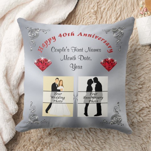 あなたの1個か2個の写真のルビー色の結婚記念日のギフト クッション (ブランケット)