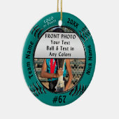 あなたの2つの写真、5文字、ロゴのソフトボールのチームギフト セラミックオーナメント (右)