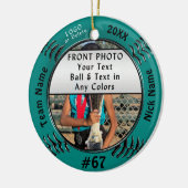 あなたの2つの写真、5文字、ロゴのソフトボールのチームギフト セラミックオーナメント (左)