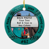 あなたの2つの写真、5文字、ロゴのソフトボールのチームギフト セラミックオーナメント (裏面)