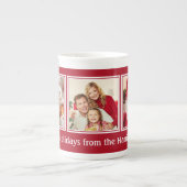あなたの3つの写真及びカスタムな文字のクリスマスのマグ ボーンチャイナマグカップ (正面)