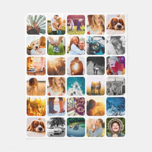 あなたの30写真ブランケット柔らかい丸い正方形コラージュ フリースブランケット (正面)