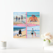 あなたの4フォトコラージュファミリーラブパーソナライズされた文字 スクエア壁時計 (ホーム)