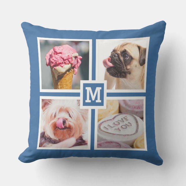 あなたの8枚の写真とモノグラム装飾用クッション アウトドアクッション (正面)