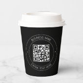 あなたのQRコードと編集可能なテキスト | 黒と白 紙コップ (裏面)