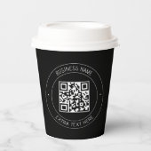 あなたのQRコードと編集可能なテキスト | 黒と白 紙コップ (正面)
