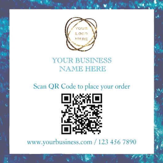 あなたのQRコードを追加 おしゃれなアクアブループロモーション用シール ウィンドウサイン