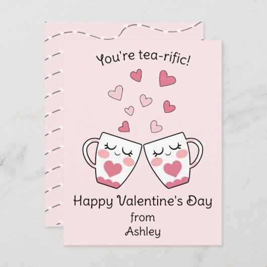 あなたはお茶が美味しいかわいいキッズクラスバレンタインデー シーズンカード (正面/裏面)
