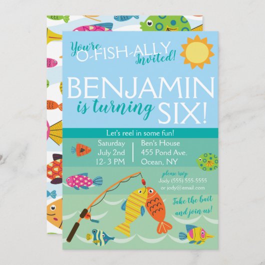 あなたはお魚の味方招待され!誕生日招待状 案内状 (正面/裏面)