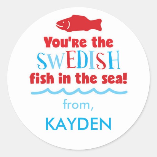 あなたはかわいいスウェーデンの魚のバレンタインデー ラウンドシール (正面)