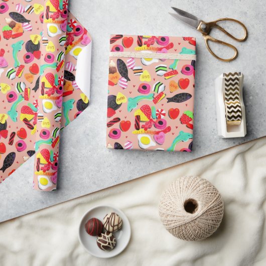 あなたはかわいいバレンタインはとても甘いピンクのキャンディ ラッピングペーパー (クラフト)