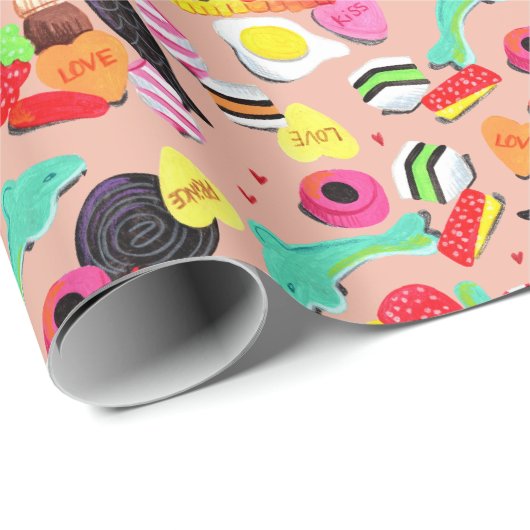 あなたはかわいいバレンタインはとても甘いピンクのキャンディ ラッピングペーパー (ロールコーナー)