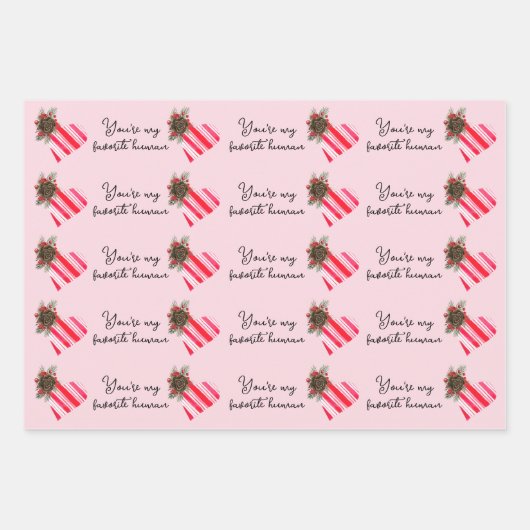 あなたはかわいい私の人間のお気に入りのピンクのクリスマス ラッピングペーパーシート (正面3)