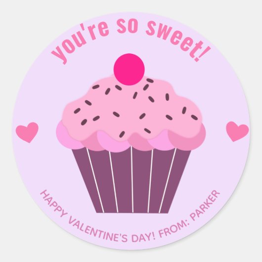 あなたはとても甘い – かわいいカップケーキ教室バレンタイン ラウンドシール (正面)