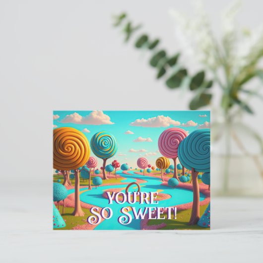あなたはので甘いキャンディーレーン棒つきキャンデーガムドロップツリー ポストカード (スタンド正面)