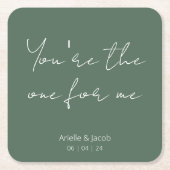 あなたはのオリーブグリーンとホワイトカーシブ結婚ーズ スクエアペーパーコースター (正面)