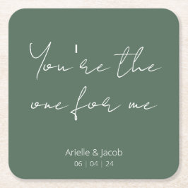 あなたはのオリーブグリーンとホワイトカーシブ結婚ーズ スクエアペーパーコースター