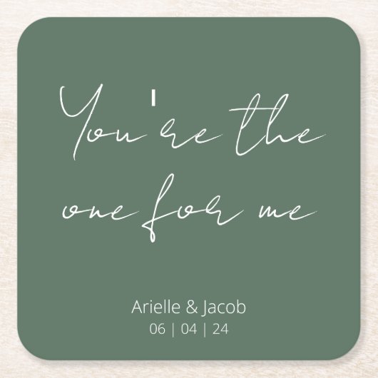 あなたはのオリーブグリーンとホワイトカーシブ結婚ーズ スクエアペーパーコースター (正面)