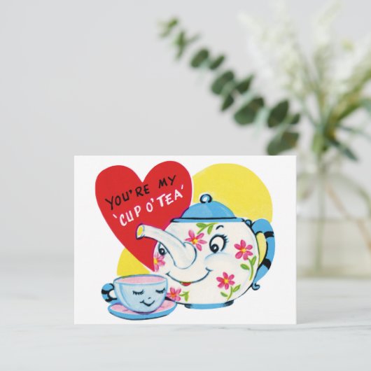 あなたはの私のカップお茶ヴィンテージバレンタインデーのはがき シーズンポストカード (スタンド正面)