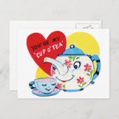 あなたはの私のカップお茶ヴィンテージバレンタインデーのはがき シーズンポストカード (正面/裏面)