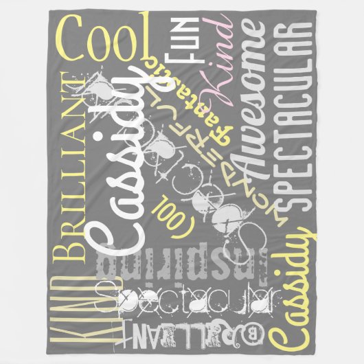 あなたはの素晴らし名前をカスタムする、単語、灰色の黄色 フリースブランケット (正面)