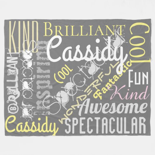 あなたはの素晴らし名前をカスタムする、単語、灰色の黄色 フリースブランケット (正面(横))