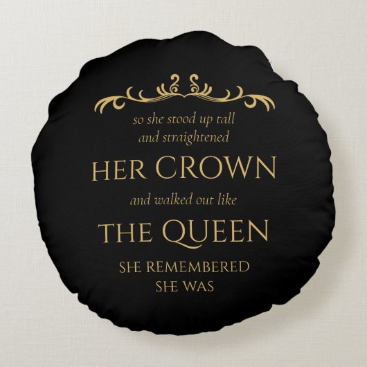 あなたはクイーンエレガントモダンタイポグラフィブラック金ゴールド ラウンドクッション (裏面)