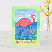 あなたはピンクのフラミンゴの鳥の水彩画で カード (黄色い花)