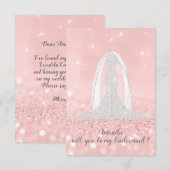 あなたはブライズメイドのグリッター グレー ドレス ピンクのベール 招待状 (正面/裏面)