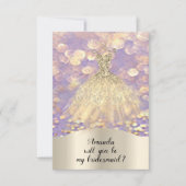 あなたはブライズメイドのグリッター ダイヤモンド ドレス ラベンダー 招待状 (正面)