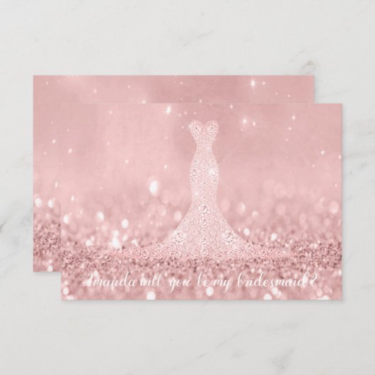 あなたはブライズメイドの輝き 赤い豆のダイヤモンドのドレス 招待状 (正面/裏面)