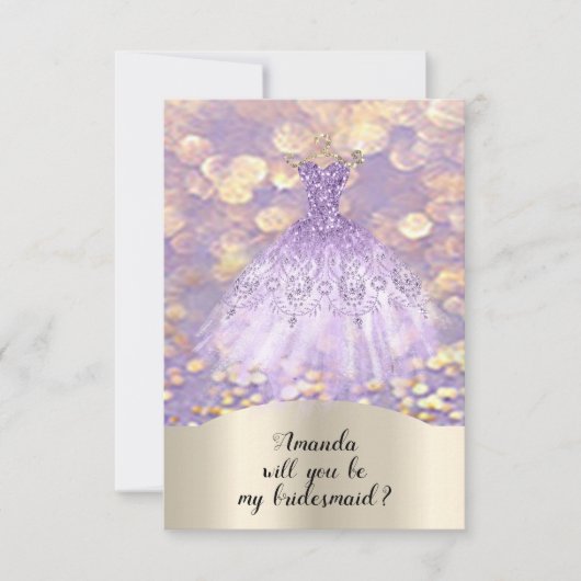 あなたはブライズメイドの輝くプリンセスドレス 紫 招待状 (正面)