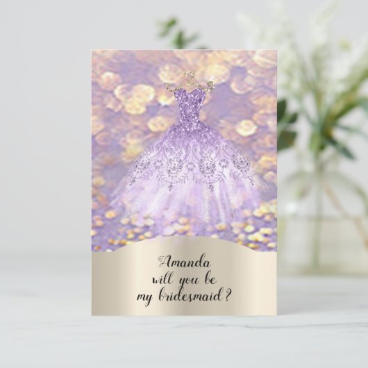 あなたはブライズメイドの輝くプリンセスドレス 紫 招待状 (スタンド正面)