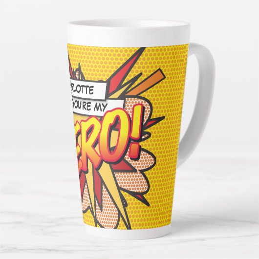 あなたはマイヒーローおもしろいレトロ漫画ブックアーポップ・アートのト カフェラテマグ (右アングル)