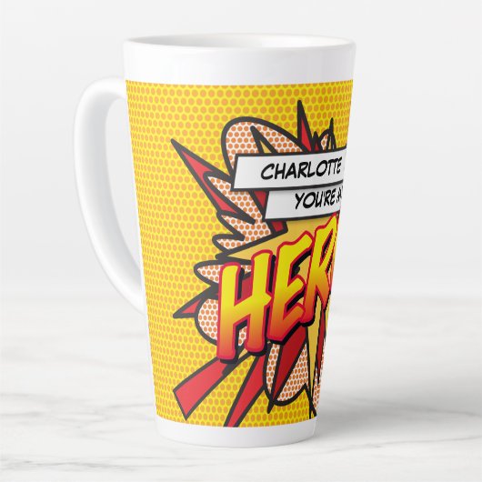 あなたはマイヒーローおもしろいレトロ漫画ブックアーポップ・アートのト カフェラテマグ (左アングル)