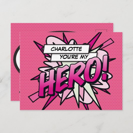 あなたはマイヒーローおもしろいレトロ漫画ブックアーポップ・アートのト ポストカード (正面/裏面)