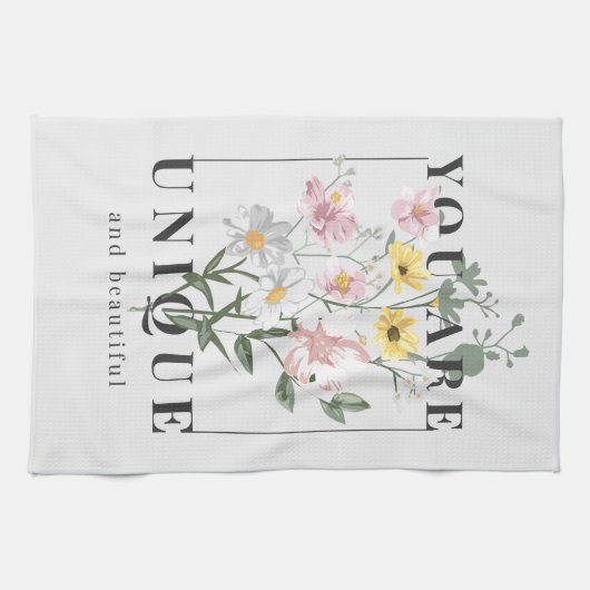 あなたはユニークフローラスローガンだ キッチンタオル (横)