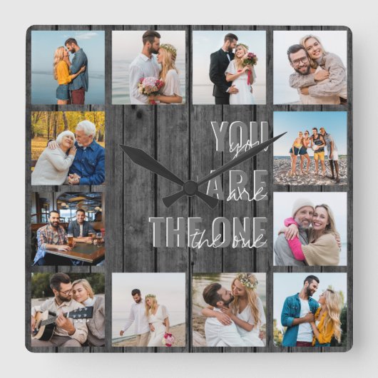 あなたはワン引用文12フォトグレーウッド スクエア壁時計 (正面)