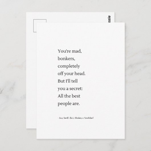 あなたは不機嫌アリスinワンダーランドタイポグラフィウォールアート ポストカード (正面/裏面)